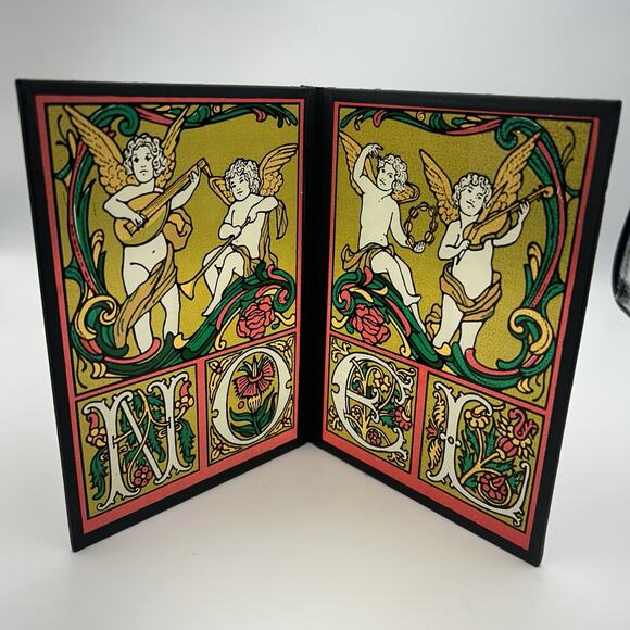 Vintage Yorkcraft Seriglass Christmas Decorative Faux Stained Glass 2 Panel - Picture 1 of 7